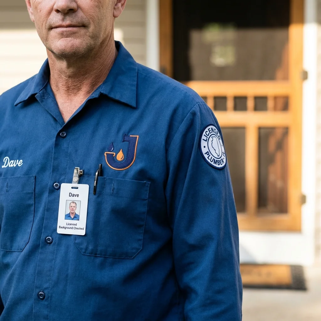 Licensed plumber showing ID badge in Dallas, GA