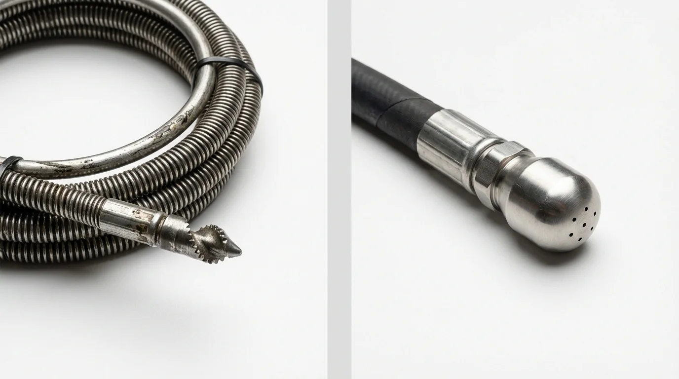 Drain snake cable and hydro jetting nozzle used for drain cleaning in Dallas, GA